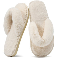 Women's Fuzzy Slippers Warm Plush Thong Slippers Soft Cozy House Slippers for Women Fluffy Flip-Flops Winter