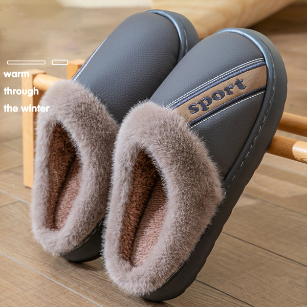 Ablanczoom Slippers Men Shoes: Memory Foam Winter Men Slippers Waterproof Non-Slip Warm Fuzzy Faux Fur Indoor Outdoor