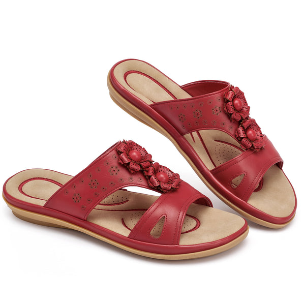 Ecetana Sandals for Women Flat Shoes Slip On Dressy Summer Comfortable Flower Slides Sandals