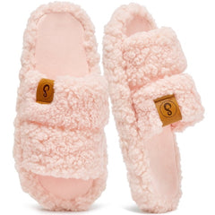 Ecetana House Slippers for Women Open Toe Fuzzy Slippers Slides Memory Foam Indoor House Shoes