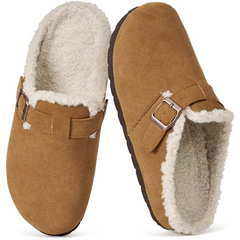 Ecetana Fuzzy Clogs for Women Warm Plush Lined Slip On Mules Faux Suede Winter Shoes Indoor Outdoor