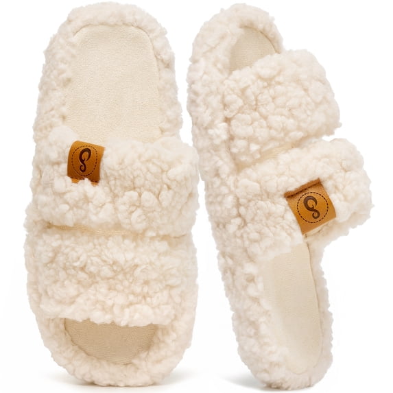 Ecetana House Slippers for Women Open Toe Fuzzy Slippers Slides Memory Foam Indoor House Shoes