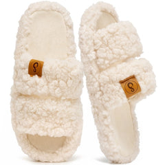 Ecetana House Slippers for Women Open Toe Fuzzy Slippers Slides Memory Foam Indoor House Shoes