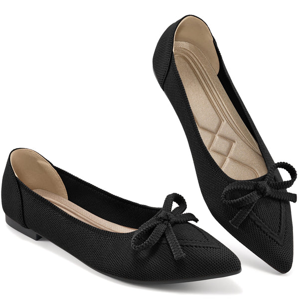 Ecetana Ballet Flats Shoes for Women Dressy Pointed Toe Knit Flats Slip On Shoes for Driving Dating Wedding