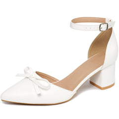 Ecetana Women's Pumps Pointed-Toe chunky Heel Shoes with Bow Elegant Ankle Strap Dress Shoes for Wedding Party Office