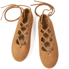 Decould sylf Lace Up Ballet Flats for Women Comfortable Soft Suede Round Toe Retro Dress Flat Shoes