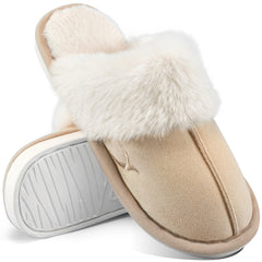 HARENC Women's Comfy Faux Fur Slippers Memory Foam Slip-on House Shoes