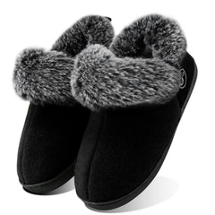 HARENC Women's Fuzzy Memory Foam Closed Back Slippers Faux Fur Lined House Shoes