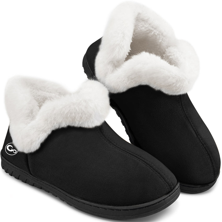 HARENC Womens Slippers Faux Fur Warm House Shoes Fuzzy Memory Foam Closed Back Slippers