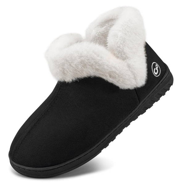 Slippers Women House Shoes Winter: Comfy Memory Foam No-slip Loafer Slippers for Women with Fuzzy Faux Fur Indoors Outdoors