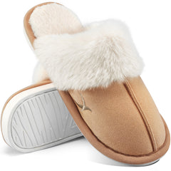 HARENC Women's Comfy Faux Fur Slippers Memory Foam Slip-on House Shoes