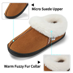 Slippers for Women House Shoes Winter: Comfy Memory Foam No-slip Womens Slippers with Fuzzy Faux Fur Indoors Outdoors