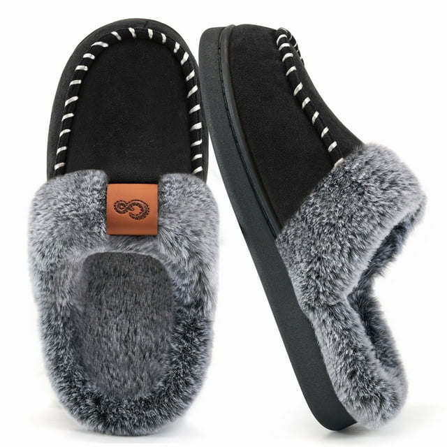 Ecetana Slippers for Women Fuzzy Slippers Memory Foam Anti-slip House Shoes