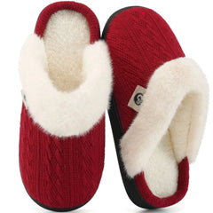 HARENC  Warm Knit House Slippers for Women Comfy Lined Slippers with Memory Foam