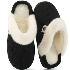 HARENC  Warm Knit House Slippers for Women Comfy Lined Slippers with Memory Foam