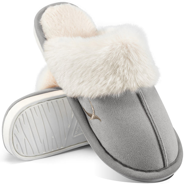 HARENC Women's Comfy Faux Fur Slippers Memory Foam Slip-on House Shoes