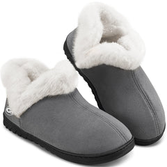 HARENC Womens Slippers Faux Fur Warm House Shoes Fuzzy Memory Foam Closed Back Slippers