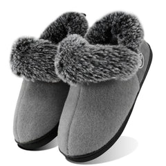 HARENC Women's Fuzzy Memory Foam Closed Back Slippers Faux Fur Lined House Shoes