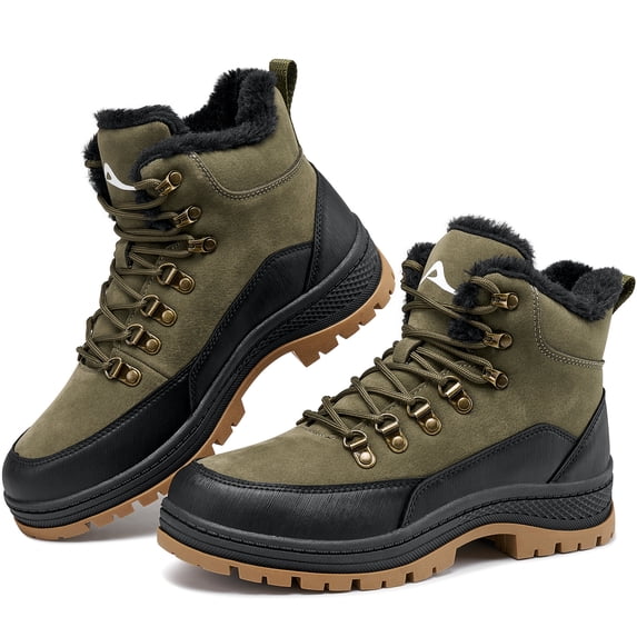 Ecetana Mens Snow Boots Waterproof Mid Top Ankle Boot Non-Slip Outdoor Winter Boots