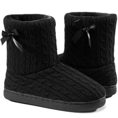 Ecetana Women's Faux Fur Slippers Winter Warm Knitted Furniture Shoes Memory Foam House Slippers