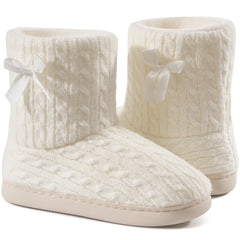 Ecetana Women's Faux Fur Slippers Winter Warm Knitted Furniture Shoes Memory Foam House Slippers