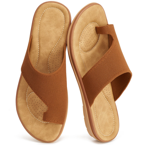 Ecetana Summer Flat Sandals for Women Comfortable Walking Dressy Slides Orthopedic Casual Shoes