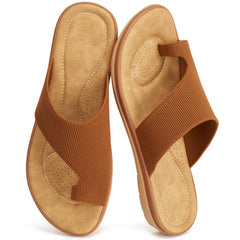 Ecetana Summer Flat Sandals for Women Comfortable Walking Dressy Slides Orthopedic Casual Shoes