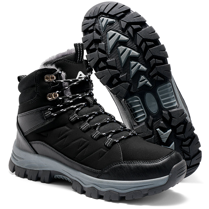 Ablanczoom Mens Snow Boots: Waterproof Outdoor Non-Slip Winter Hiking Boots Men Shoes with Warm Fur Lined
