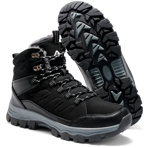 Ablanczoom Mens Snow Boots: Waterproof Outdoor Non-Slip Winter Hiking Boots Men Shoes with Warm Fur Lined