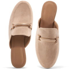 Decould sylf Womens Mules Flats Shoes Comfortable Suede Slip On Shoe Round Toe Dressy Casual Buckle Loafers