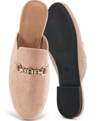 Ecetana Women's Mules Classic Suede Slip On Shoes Closed Toe Backless Flat Loafer Slides for Business Work Office Casual