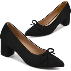 Ecetana Women's Pumps Closed Toe heels Pointed-Toe Chunky Heel Dress Shoes Comfortable Heels