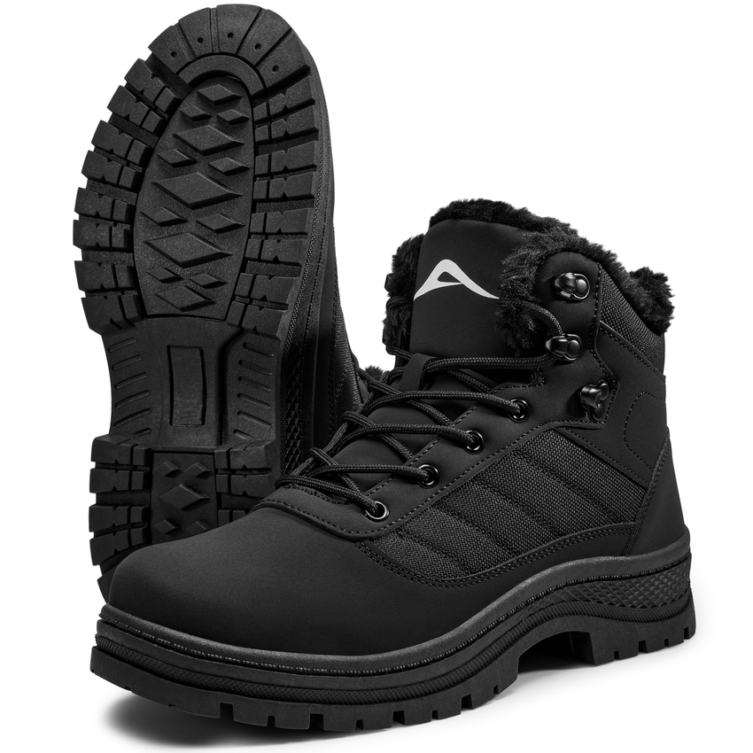 Ecetana Men's Snow Boots Winter Warm Faux Fur Lined Waterproof Non-slip Outdoor Camping Trekking Trail Shoes