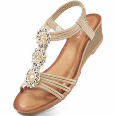Ablanczoom Womens Wedge Sandals: Comfortable Flexible Low Heel Open Toe Floral Women's Sandals