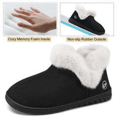 Slippers Women House Shoes Winter: Comfy Memory Foam No-slip Loafer Slippers for Women with Fuzzy Faux Fur Indoors Outdoors