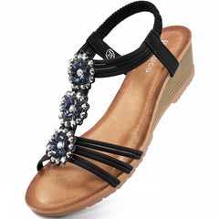 Ablanczoom Womens Wedge Sandals: Comfortable Flexible Low Heel Open Toe Floral Women's Sandals