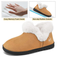 Slippers Women House Shoes Winter: Comfy Memory Foam No-slip Loafer Slippers for Women with Fuzzy Faux Fur Indoors Outdoors