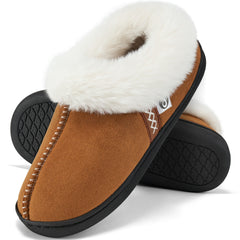 Slippers for Women House Shoes Winter: Comfy Memory Foam No-slip Womens Slippers with Fuzzy Faux Fur Indoors Outdoors