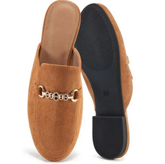 Ecetana Women's Mules Classic Suede Slip On Shoes Closed Toe Backless Flat Loafer Slides for Business Work Office Casual