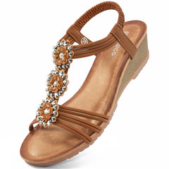 Ablanczoom Womens Wedge Sandals: Comfortable Flexible Low Heel Open Toe Floral Women's Sandals