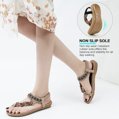 Women Summer Sandals Rhinestone Flats Sandals Female Casual Comfortable Massage Beach Shoes