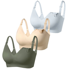 Womens Seamless Nursing Bra Front Buckle Breastfeeding Maternity Bralette Comfortable Rimless Sleeping Bra Pack of 3