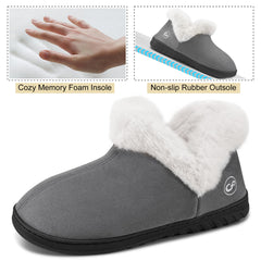 Slippers Women House Shoes Winter: Comfy Memory Foam No-slip Loafer Slippers for Women with Fuzzy Faux Fur Indoors Outdoors