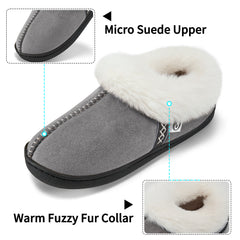 Slippers for Women House Shoes Winter: Comfy Memory Foam No-slip Womens Slippers with Fuzzy Faux Fur Indoors Outdoors