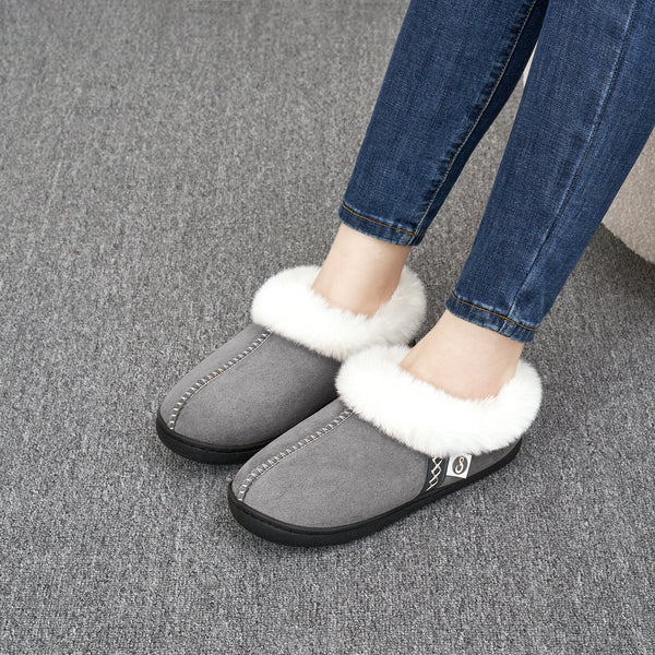 Slippers for Women House Shoes Winter: Comfy Memory Foam No-slip Womens Slippers with Fuzzy Faux Fur Indoors Outdoors