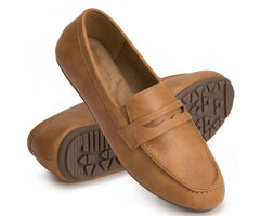 Ecetana Women's Leather Penny Loafers Slip-Ons Flats Business Dress Shoes Lightweight Walking Driving Shoes