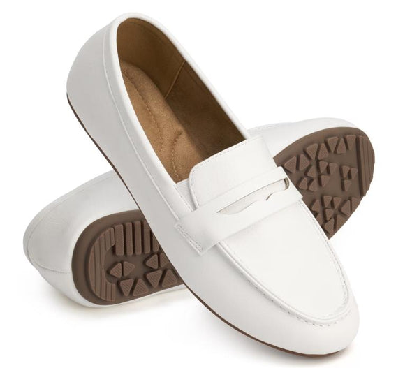 Ecetana Women's Leather Penny Loafers Slip-Ons Flats Business Dress Shoes Lightweight Walking Driving Shoes