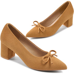 Ecetana Women's Pumps Closed Toe heels Pointed-Toe Chunky Heel Dress Shoes Comfortable Heels