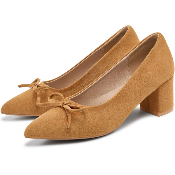 Ecetana Women's Pumps Closed Toe heels Pointed-Toe Chunky Heel Dress Shoes Comfortable Heels